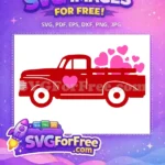 Free Red Truck Pink Hearts Valentine's Day Free Love Free SVG - Instant Download