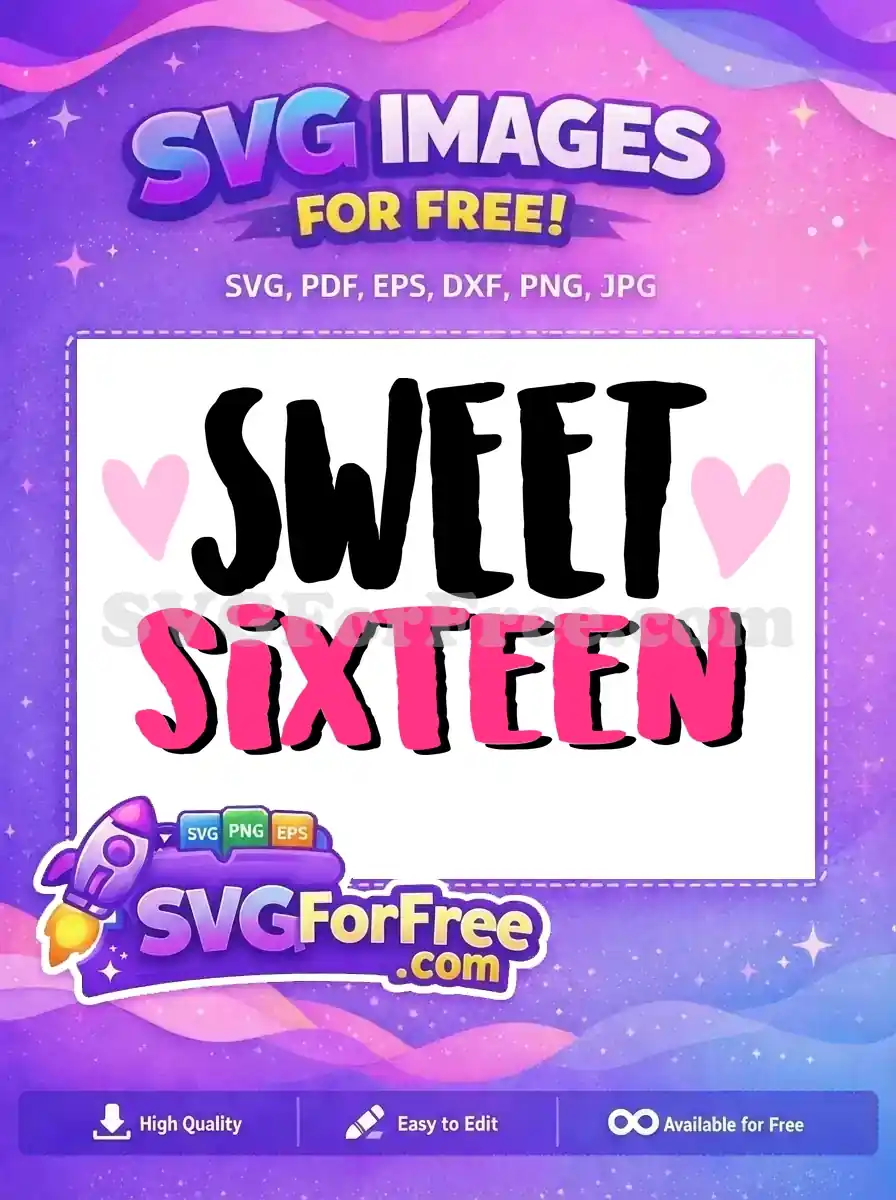 Free Pink Heart Free Sweet Sixteen Birthday Free SVG