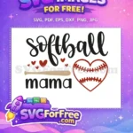 Free Softball Mama Free Heart Love Free SVG - Instant Download