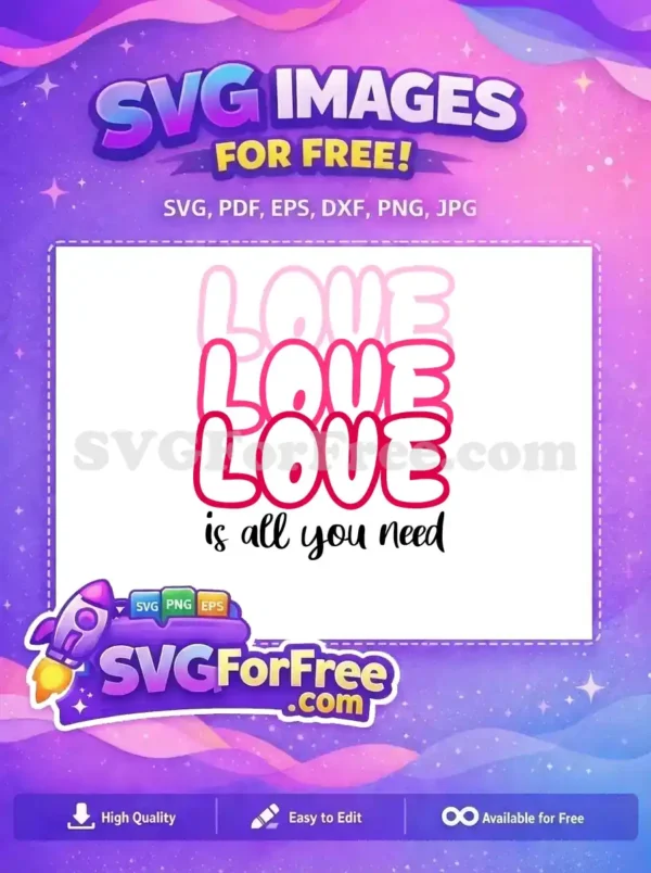 Free Pink Bubble Lettering Free Love Calligraphy Valentine Free SVG