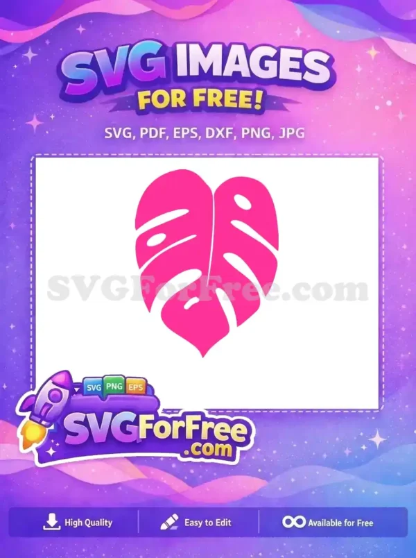 Free Pink Monstera Leaf Free Heart Shape Valentine Free SVG
