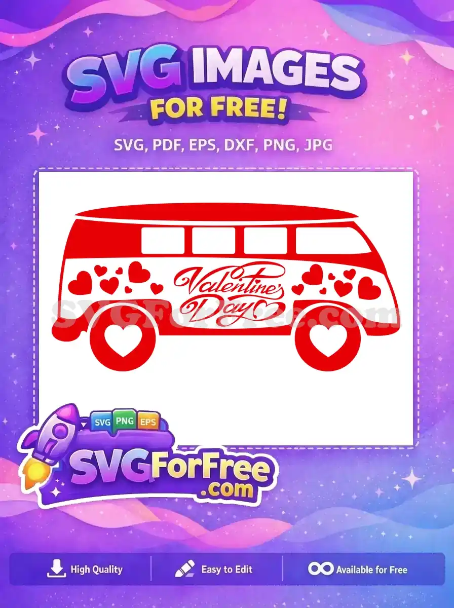 Free Red Heart Wheels Free Valentine's Day Van Free SVG
