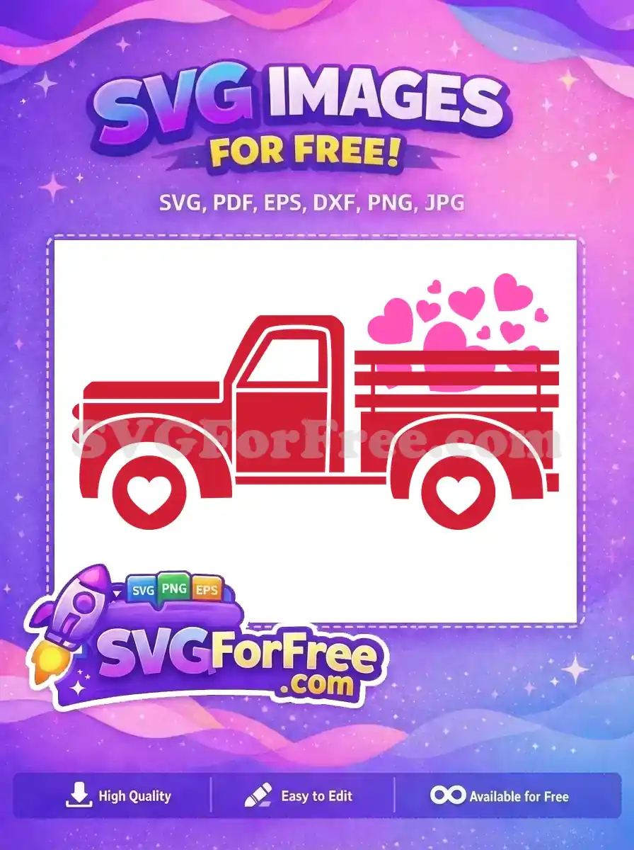 Free Red Truck Free Pink Hearts Valentine Free SVG 2