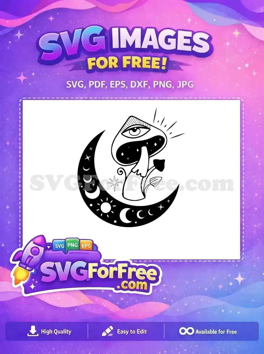 Free Magic Mushroom Eye Free Crescent Moon Esoteric Free SVG
