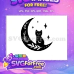 Free Crescent Moon Flowers Free Black Cat Stars Magic Free SVG - Instant Download