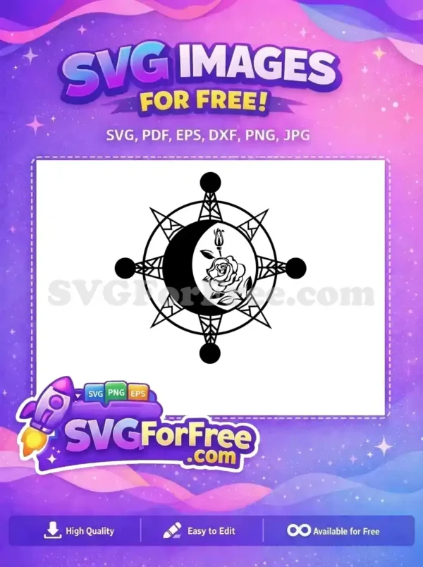 Free Crescent Moon Rose Free Esoteric Magic Symbol Free SVG