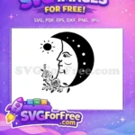 Free Crescent Moon Face Free Floral Accent Magic Free SVG - Instant Download