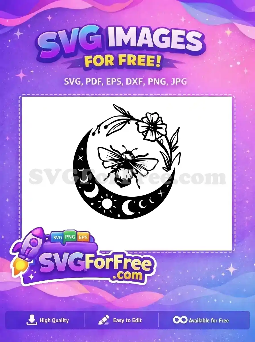 Free Detailed Bee Free Floral Moon Magic Free SVG