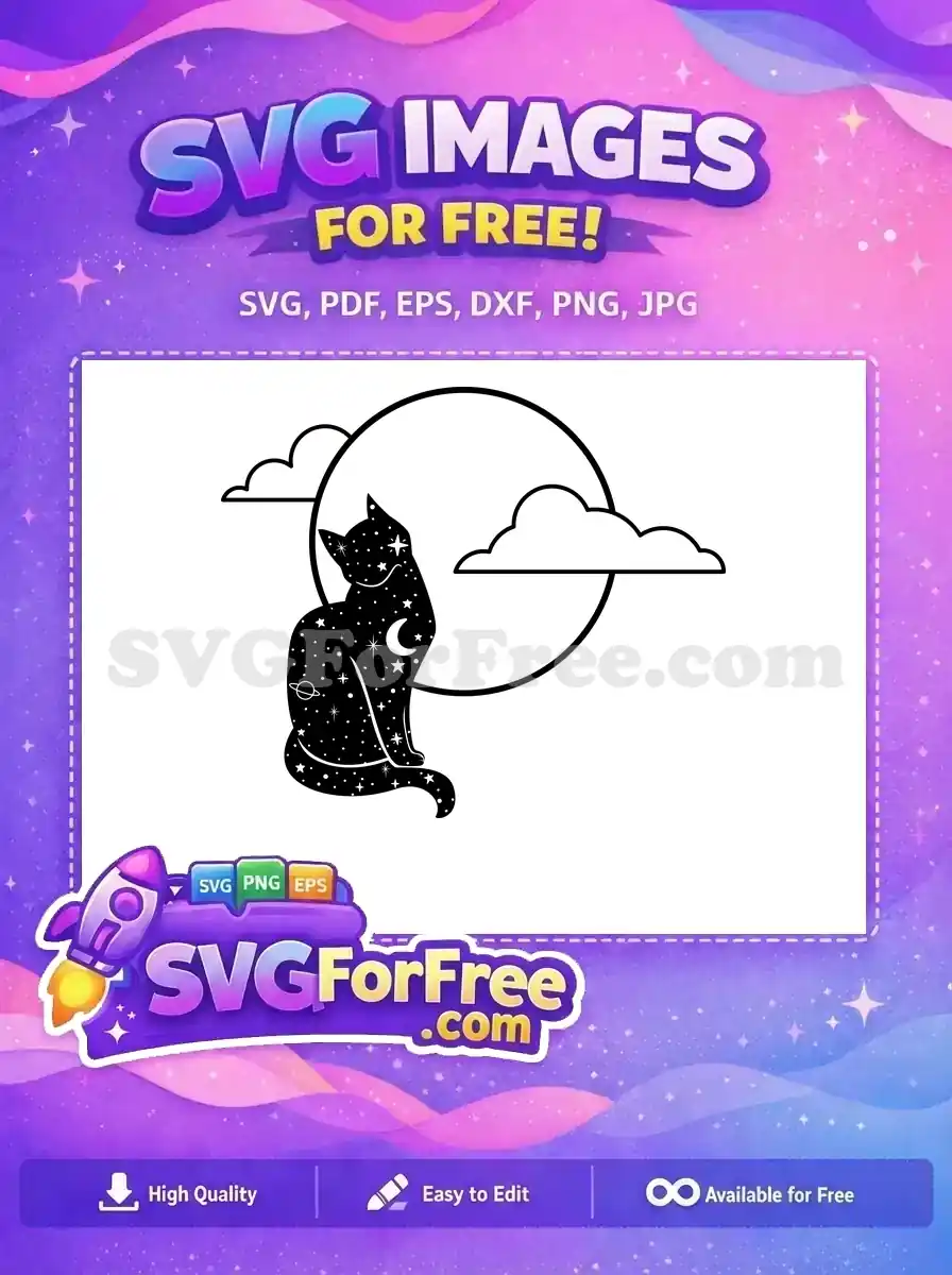 Free Celestial Cat Moon Free Starry Night Magic Free SVG