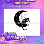 Free Crescent Moon Cat Free Hanging Jewels Magic Free SVG - Instant Download