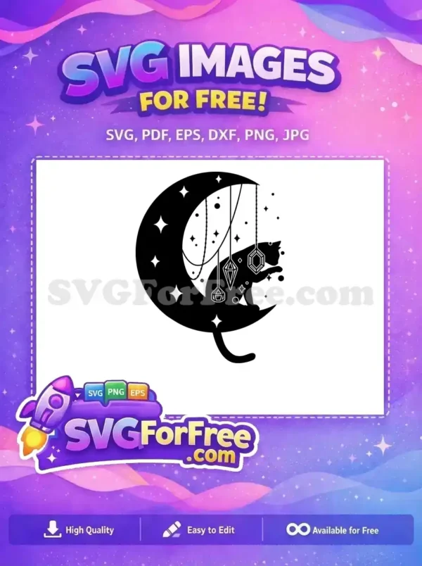 Free Crescent Moon Cat Free Hanging Jewels Magic Free SVG
