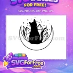 Free Silhouette Cat Moon Free Crystals Magic Free SVG - Instant Download