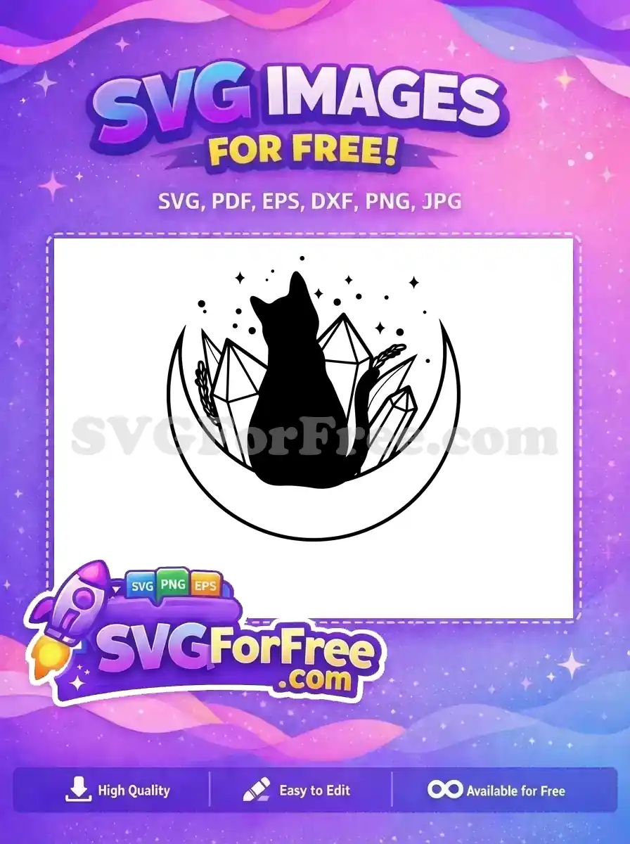 Free Silhouette Cat Moon Free Crystals Magic Free SVG