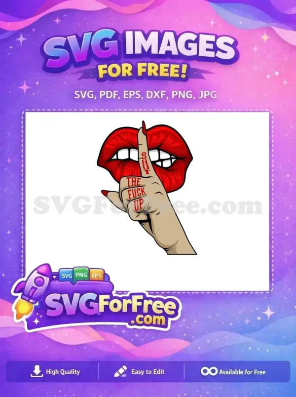 Free Red Lips Free Shut Up Hand Gesture Free SVG