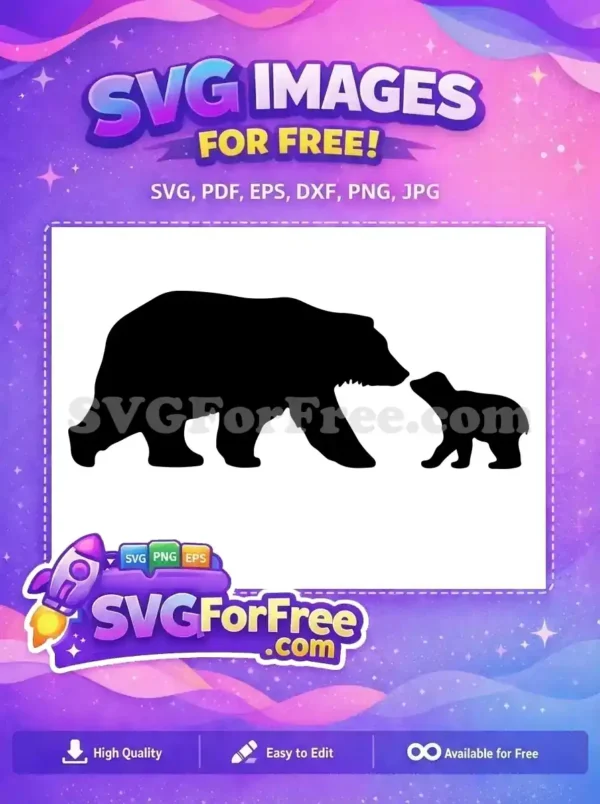 Free Black Mama Bear Free Cub Silhouette Family Free SVG