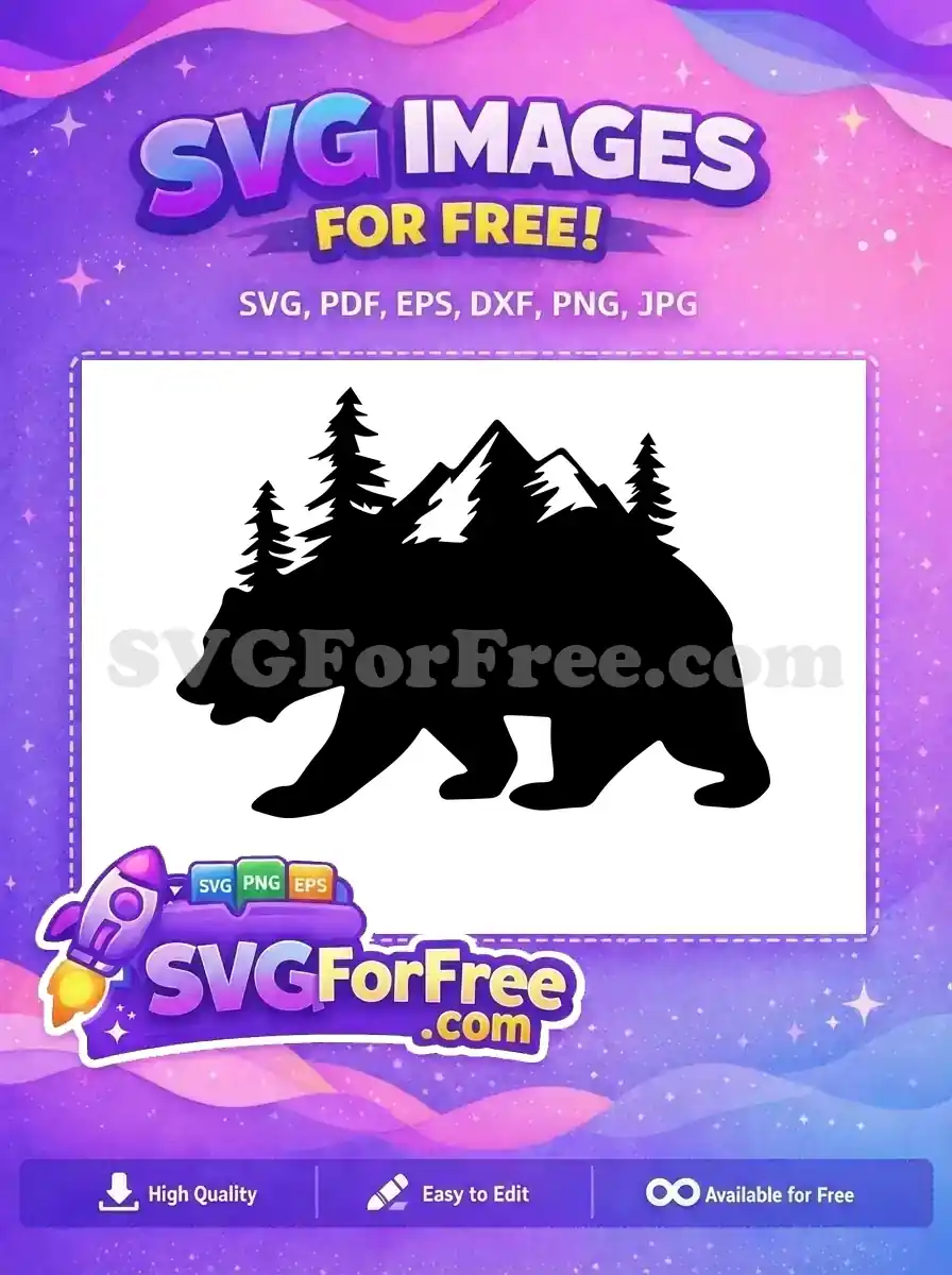 Free Black Bear Silhouette Free Mountain Trees Landscape Free SVG