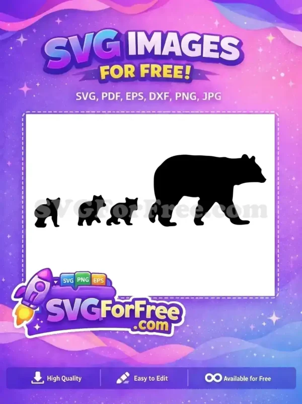 Free Mama Bear Cubs Walking Free Silhouette Family Free SVG
