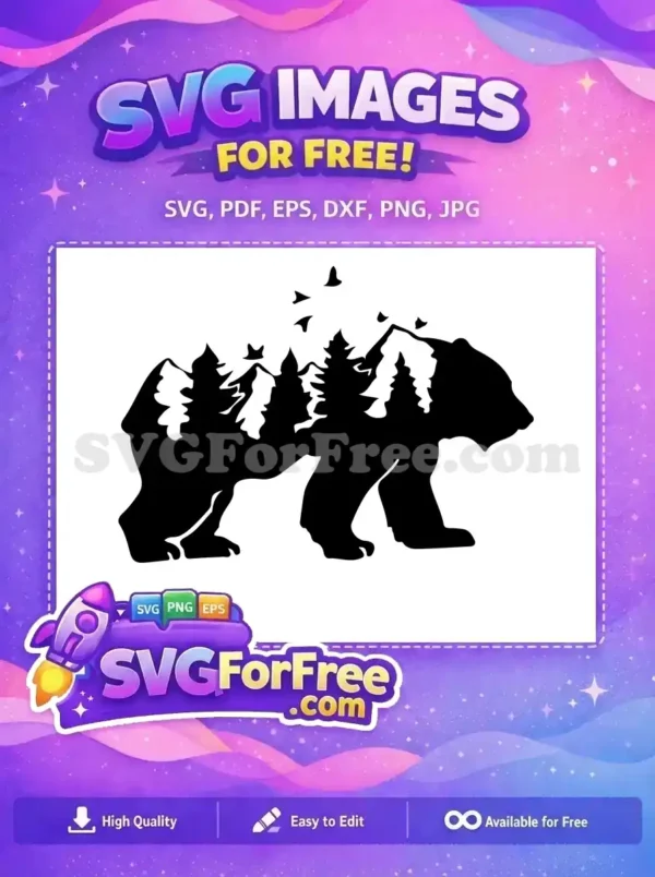 Free Black Mama Bear Free Mountain Scene Silhouette Free SVG Free Black Mama Bear Free Mountain Scene Silhouette Free SVG