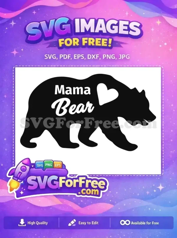 Free Black Silhouette Free Heart Detail Mama Bear Design Free SVG