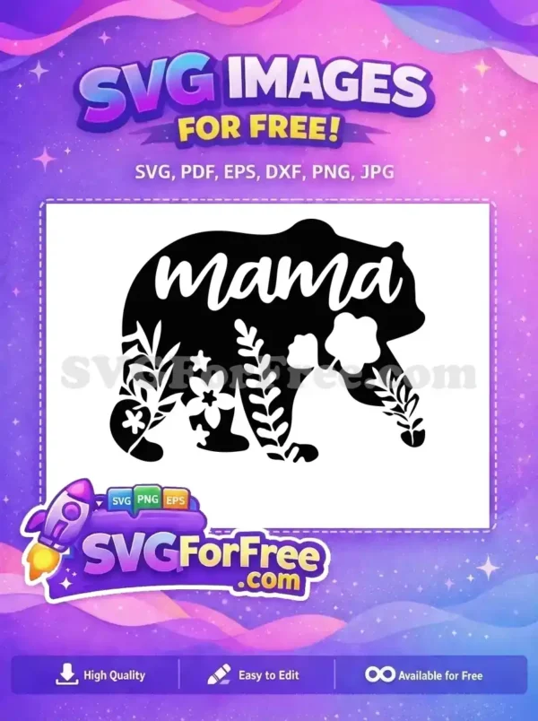 Free Floral Mama Bear Free Cute Animal Silhouette Free SVG