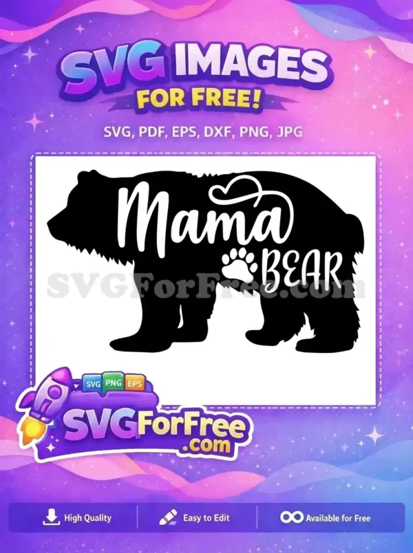 Free Cute Paw Free Mama Bear Silhouette Design Free SVG