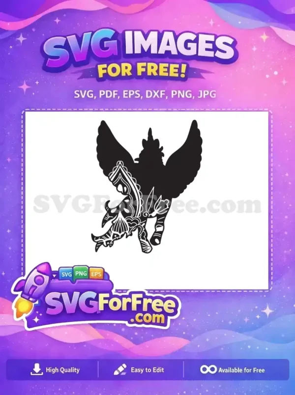 Free Intricate Winged Free Unicorn Mandala Silhouette Free SVG
