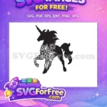 Free Black Unicorn Mandala Free Intricate Floral Design Free SVG - Instant Download