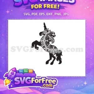 Free Black Unicorn Mandala Free Intricate Pattern Mythical Free SVG