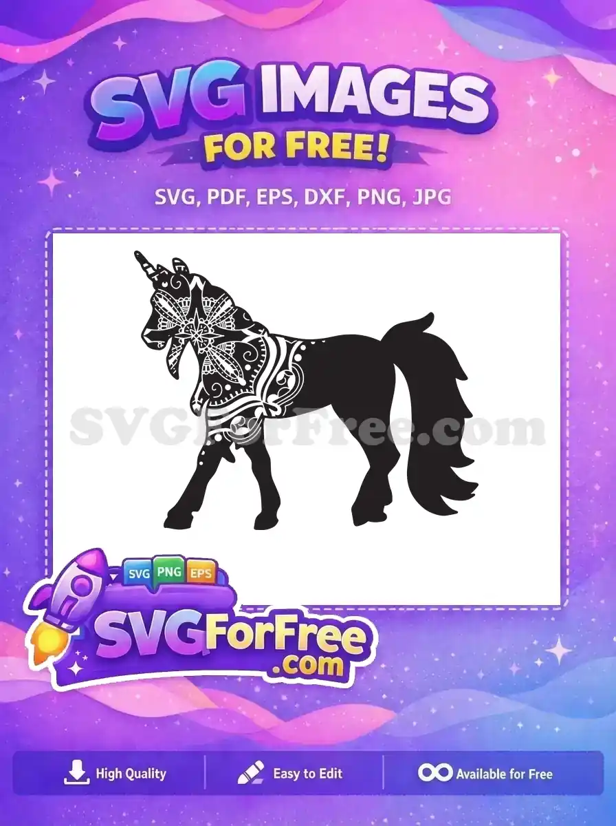 Free Black Unicorn Mandala Free Floral Elements Mythical Free SVG