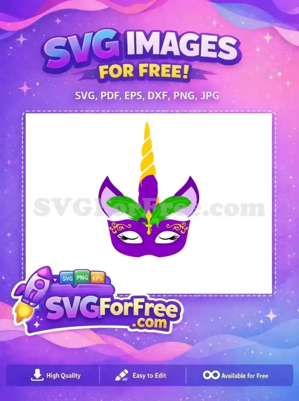 Free Purple Mask Free Gold Horn Mardi Gras Free SVG