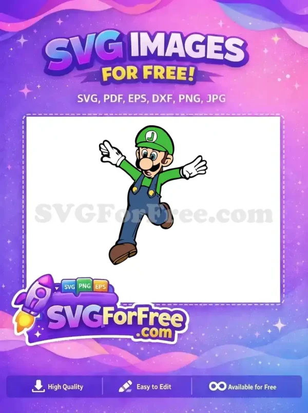 Free Leaping Luigi Smiling Free Green Overalls Mario Free SVG