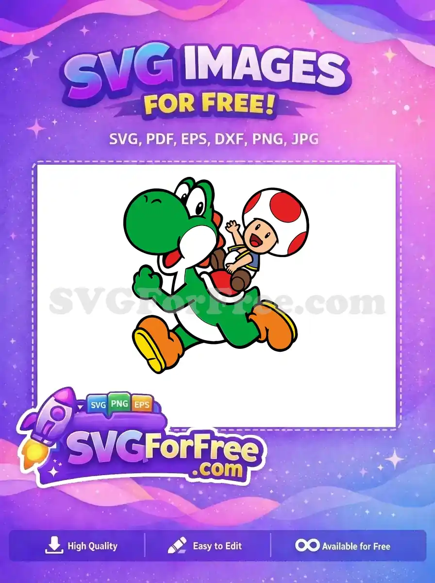 Free Winking Green Yoshi Running Free Happy Toad Waving Super Mario Free SVG