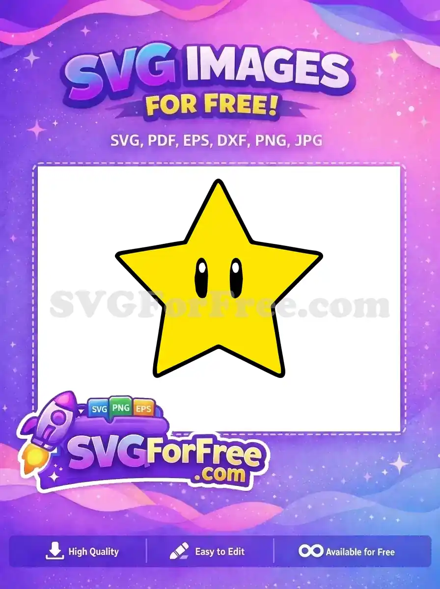 Free Bright Yellow Star Free Cute Eyes Super Mario Free SVG