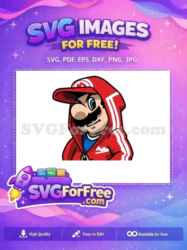 Free Cool Mario Hoodie Free Smirking Expression Mario Free SVG