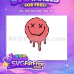 Free Melting Pink Smiley Face with X Eyes Free Drip Free SVG - Instant Download