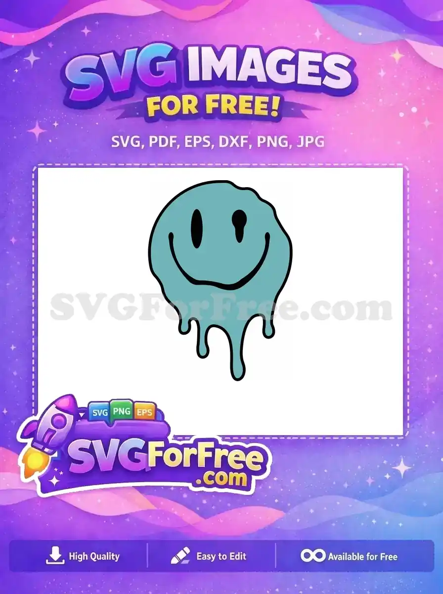 Free Turquoise Dripping Smile Free Melted Cyan Happy Free SVG