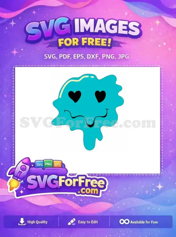 Free Turquoise Blue Melting Free Heart Eyes Smiley Free SVG