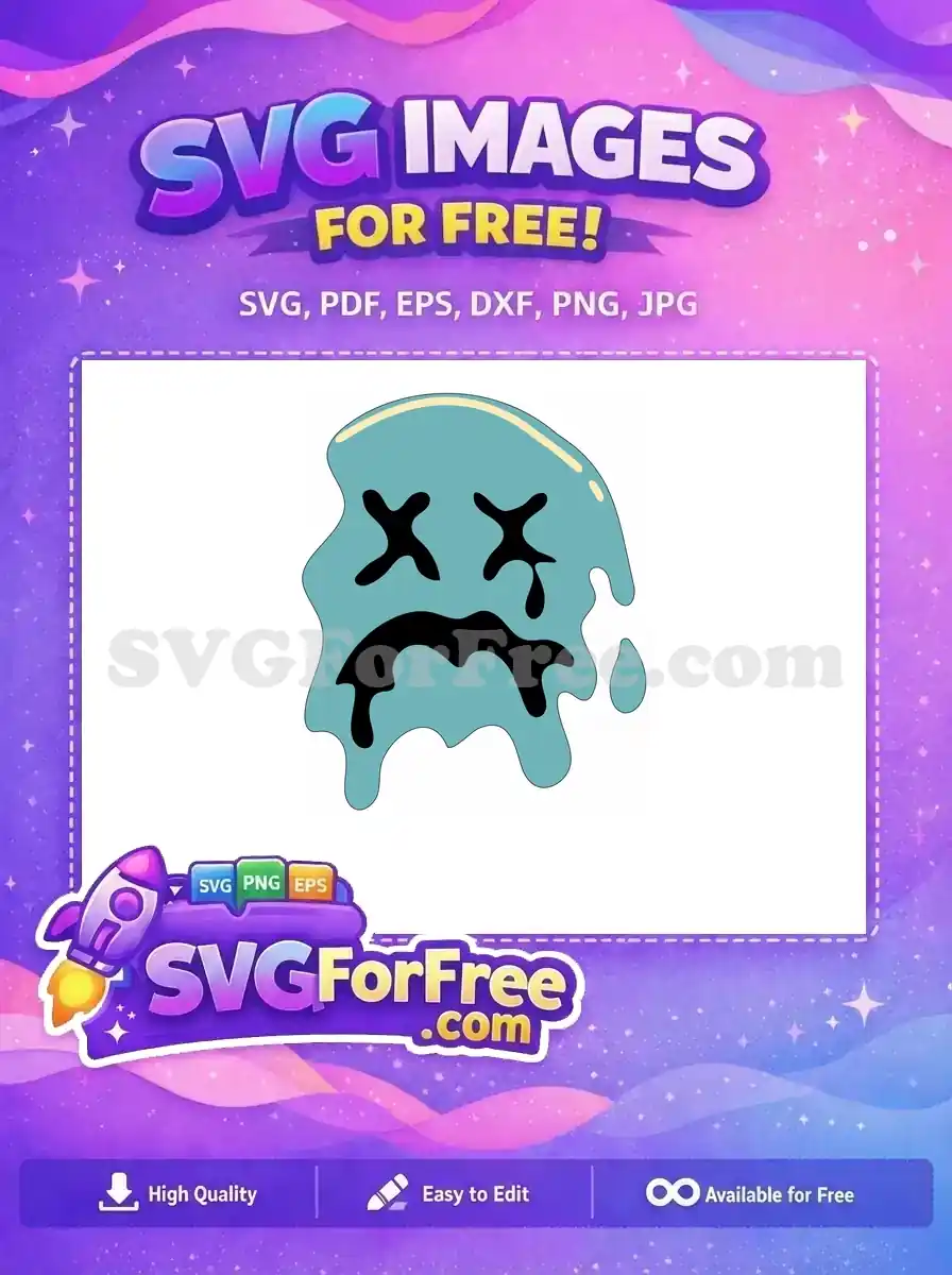 Free Turquoise Blue Melting Free Smiley Face Drip Free SVG