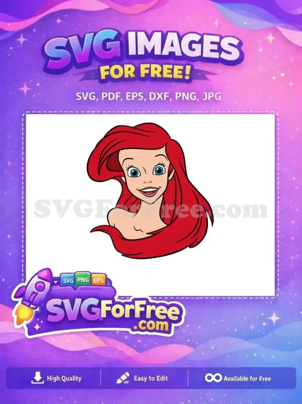 Free Smiling Ariel Free Flowing Red Hair Disney Free SVG