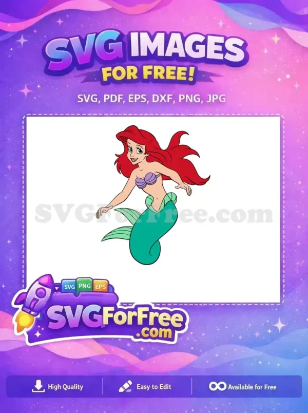 Free Smiling Ariel Free Flowing Red Hair Little Mermaid Free SVG 5