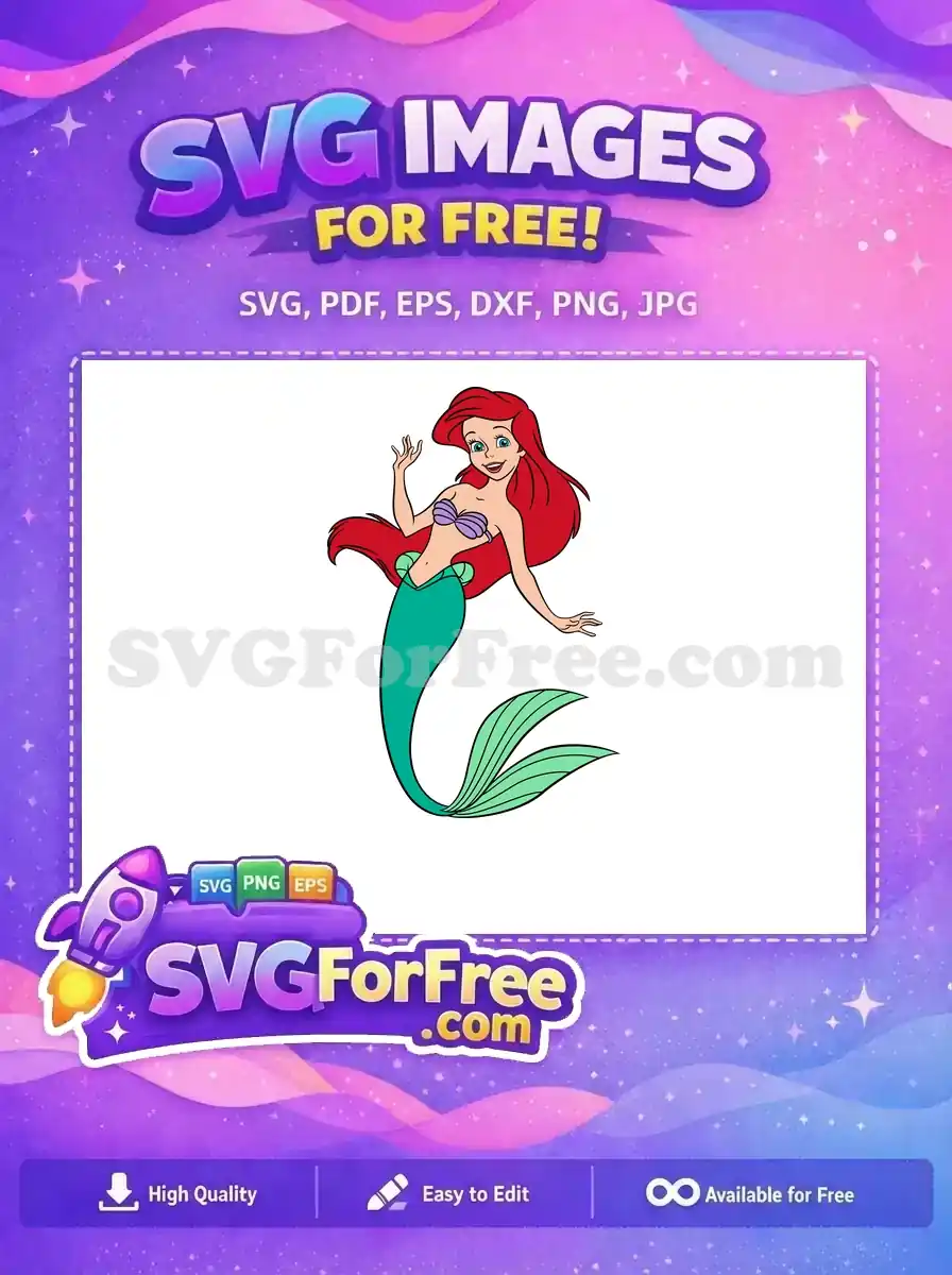 Free Smiling Ariel Free Red Hair The Little Mermaid Free SVG 4