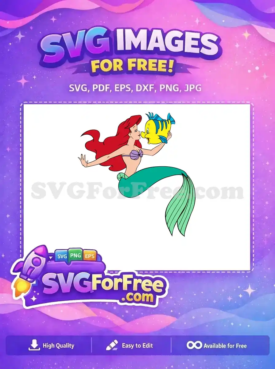 Free Smiling Ariel Free Flounder Kiss The Little Mermaid Free SVG