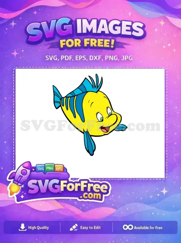 Free Yellow Flounder Free Blue Fins Little Mermaid Free SVG