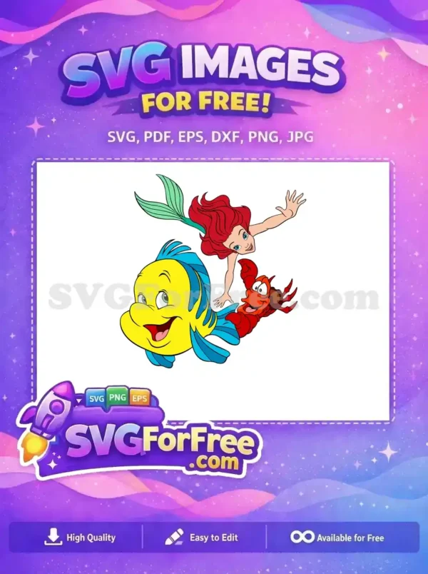 Free Ariel Smiling Free Flounder Sebastian The Little Mermaid Free SVG