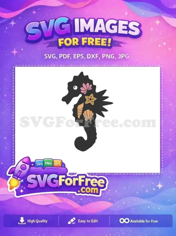 Free Dark Seahorse Pink Flower Free Starfish Shell Mermaid Free SVG