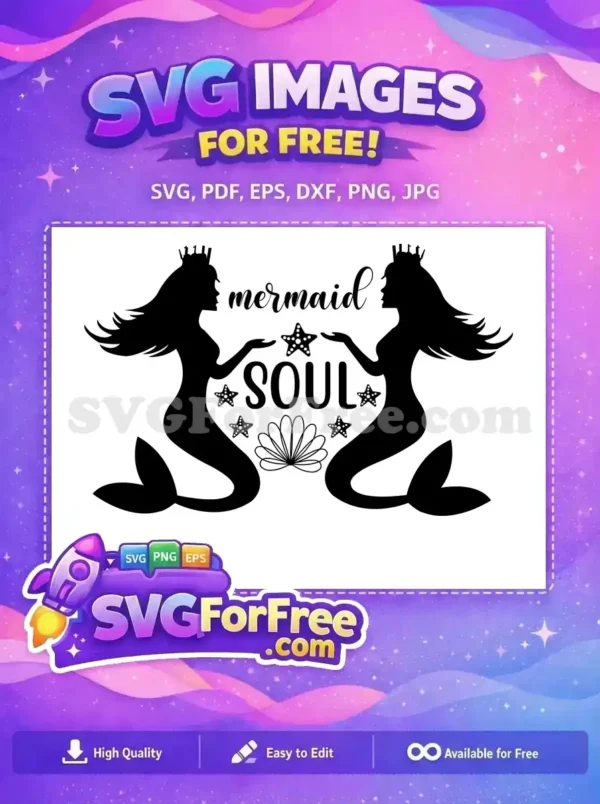 Free Crowned Mermaid Free Starfish Soul Silhouette Free SVG