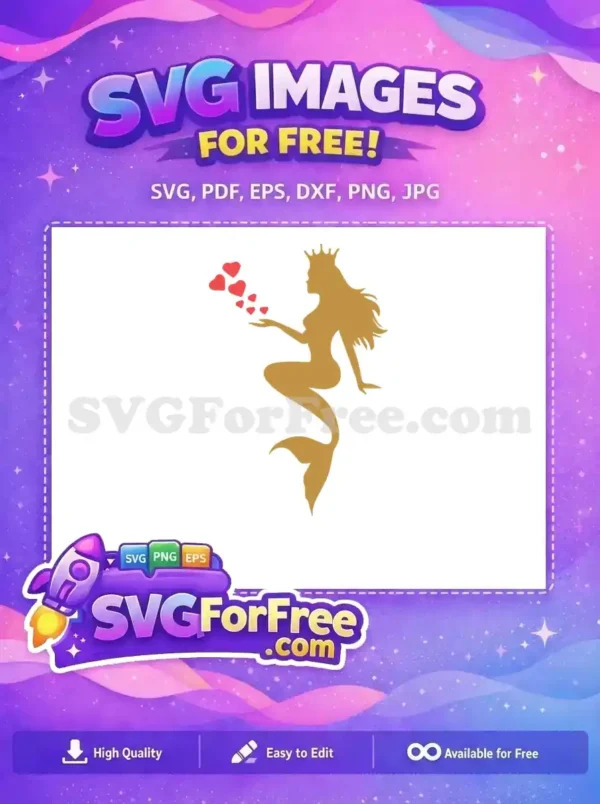 Free Golden Crown Mermaid Free Blowing Kisses Silhouette Free SVG Free Golden Crown Mermaid Free Blowing Kisses Silhouette Free SVG