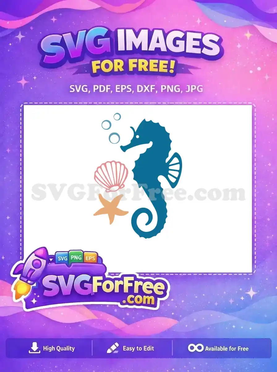 Free Teal Seahorse Free Pink Shell Under The Sea Free SVG