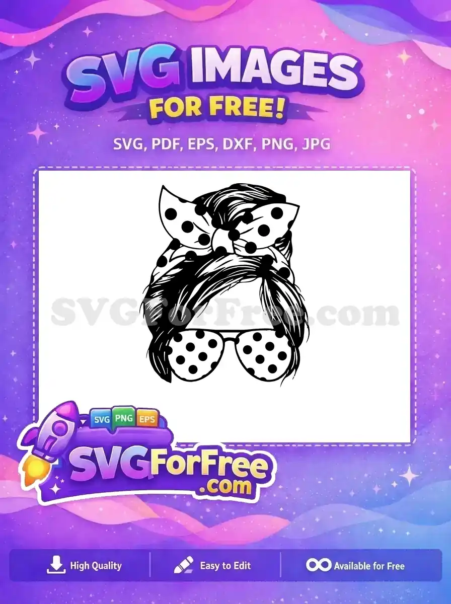 Free Polka Dot Bow Free Sunglasses Messy Bun Free SVG