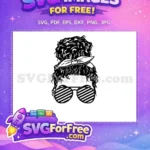 Free Curly Messy Bun Free Striped Glasses Girl Free SVG - Instant Download